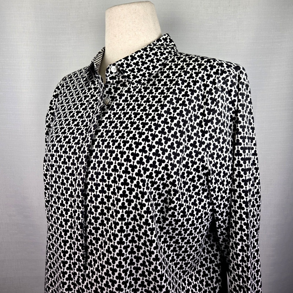 Talbots Black & White Clover Blouse Women's 14 Clubs Popover Wrinkle Resistant‎